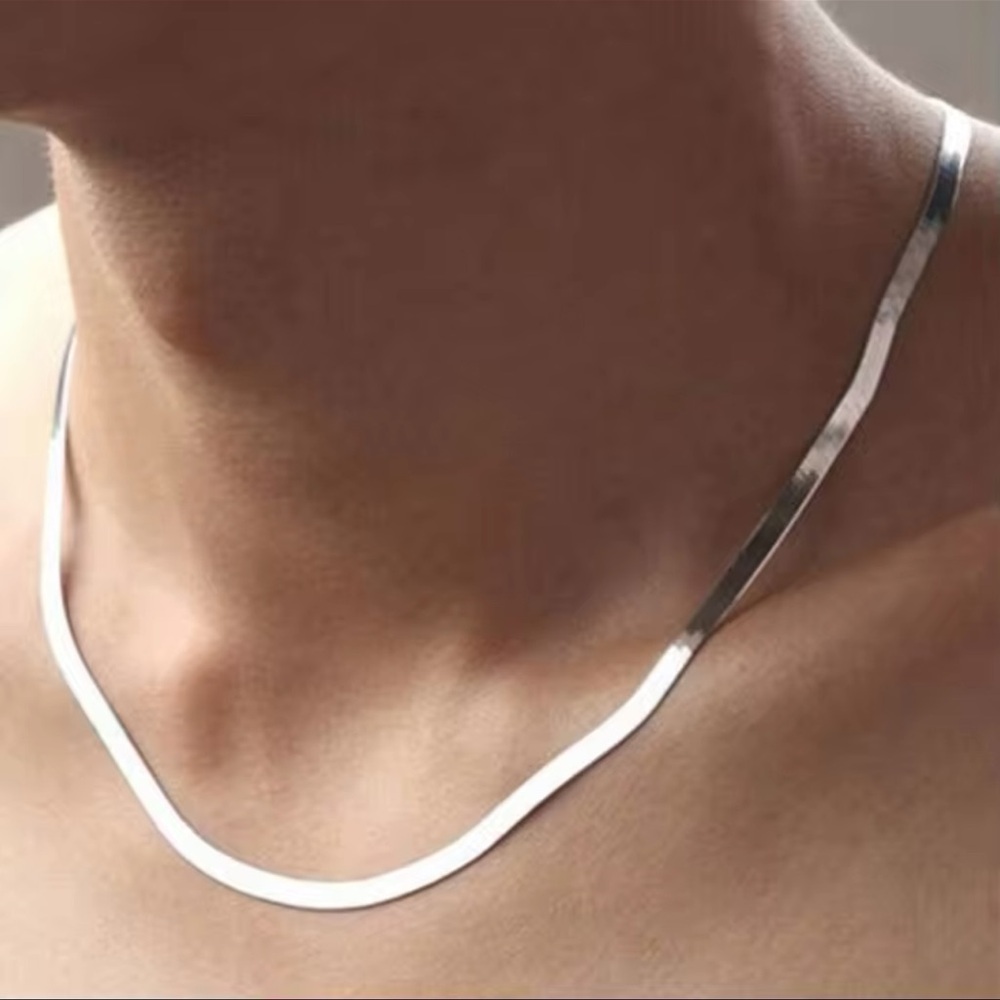 NEW 925 ITALIAN STERLING SILVER SNAKE FLATE CHAIN NECKLACE